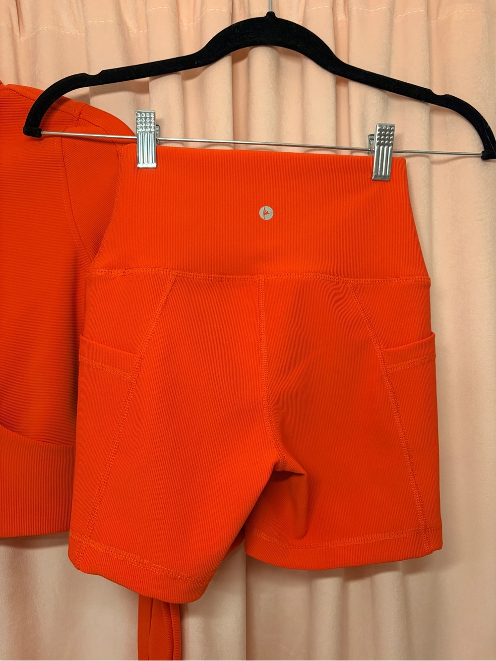 Vibrant Orange Quarter-Zip Crop Top and Biker Shorts Workout Set - Picture 5 of 5